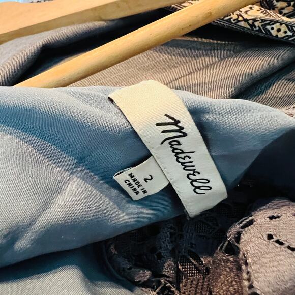 MAdewell Lace Flutter Sleeve Dress Knee Length Casual Cute Blue Grey - 2 - Picture 5 of 5